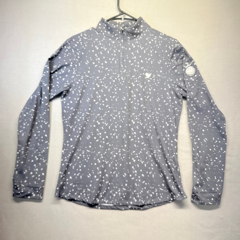 Bad Birdie Embroidered Pullover Womens Large Grey Splatter Golf Quarter Zip